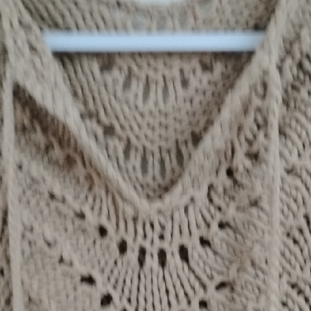 Y2K Boho Coquette Cottagecore Festival  Beach Tan Open Knit Tie Front Sweater - Picture 7 of 14